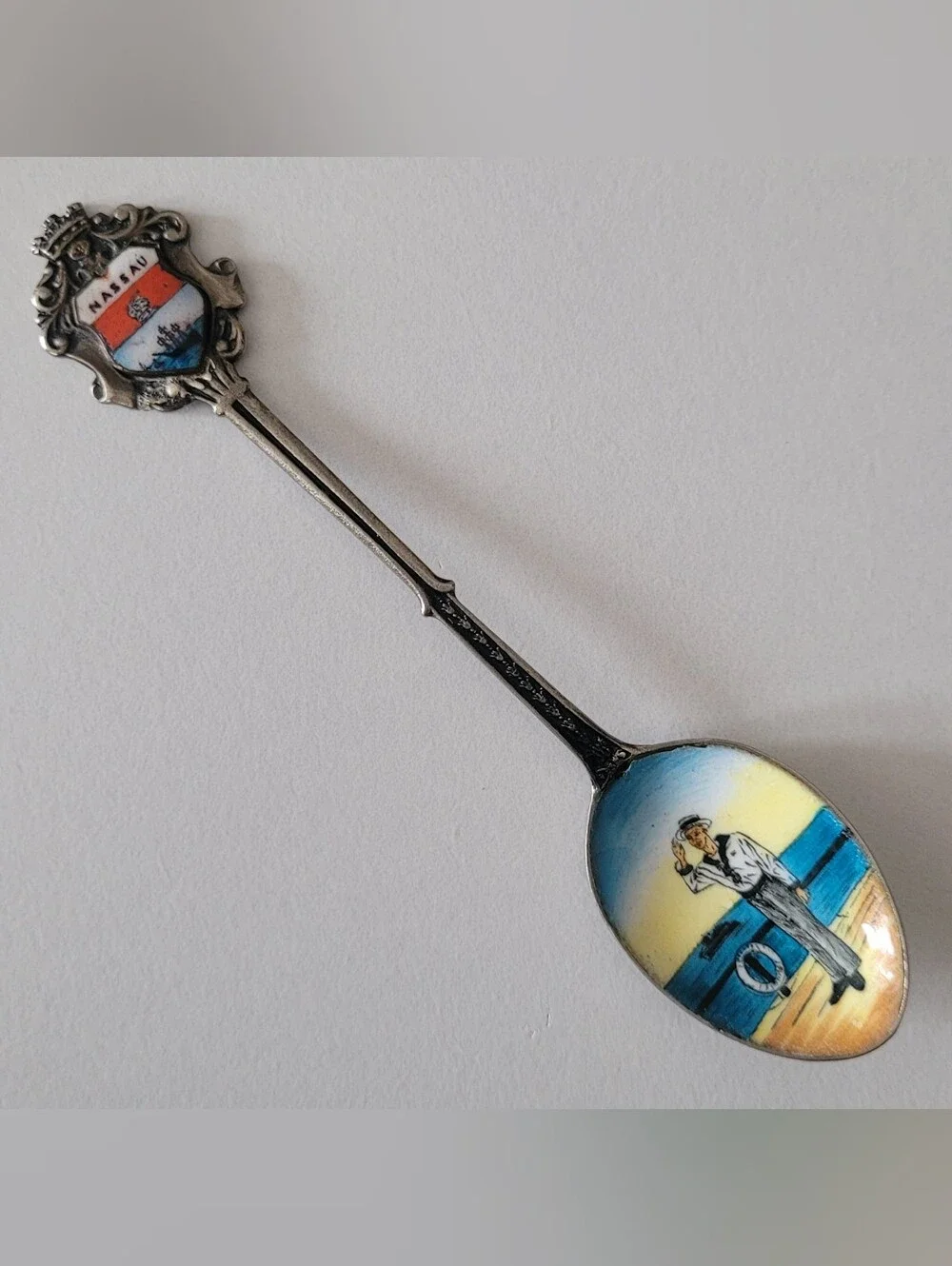 Vintage Italian Nassau Bahamas Enamel Souvenir Spoon Sailor Made in Italy